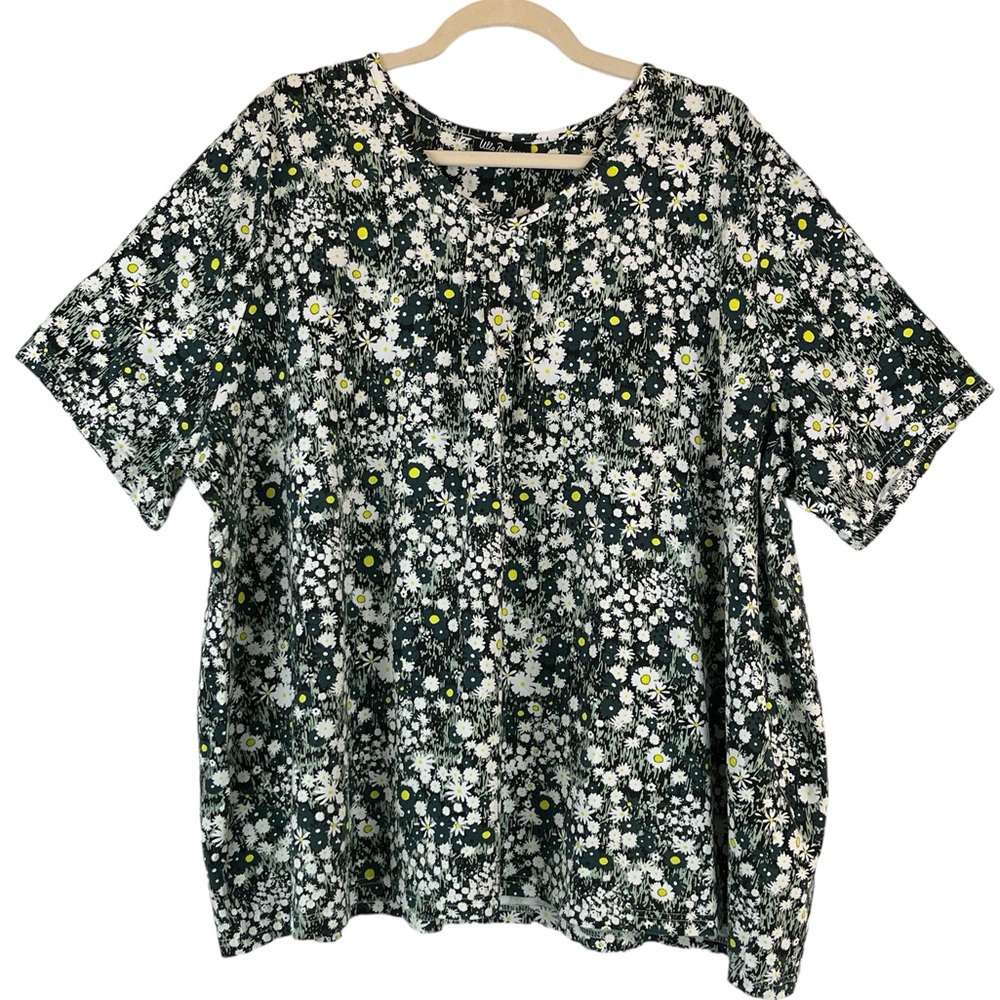 Ulla Popken Floral Top V-neck Short Sleeve Cotton Stretch Multicolor Sz 24 / 26